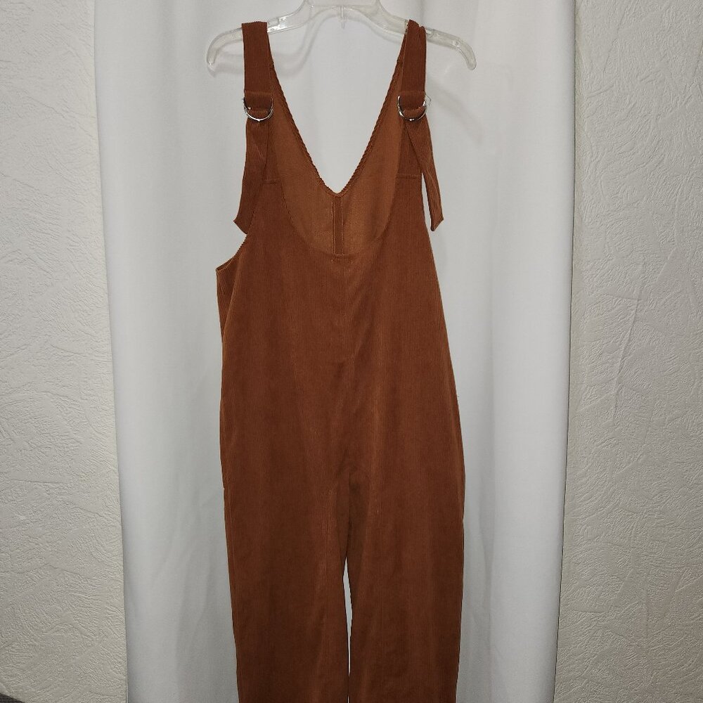 Burnt Orange/Brown Sueded Overalls Jumpsuit